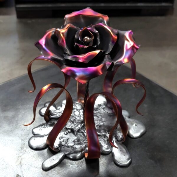 Splash of Love Copper Rose Sculpture Dark Flame