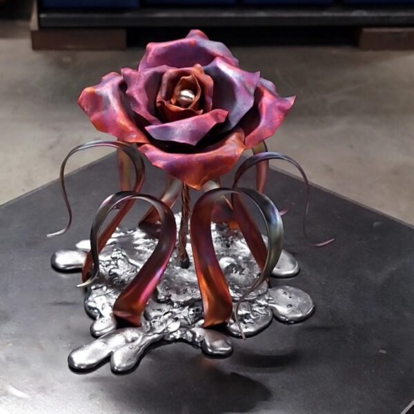 Splash of Love Copper Rose Sculpture Matte Flame