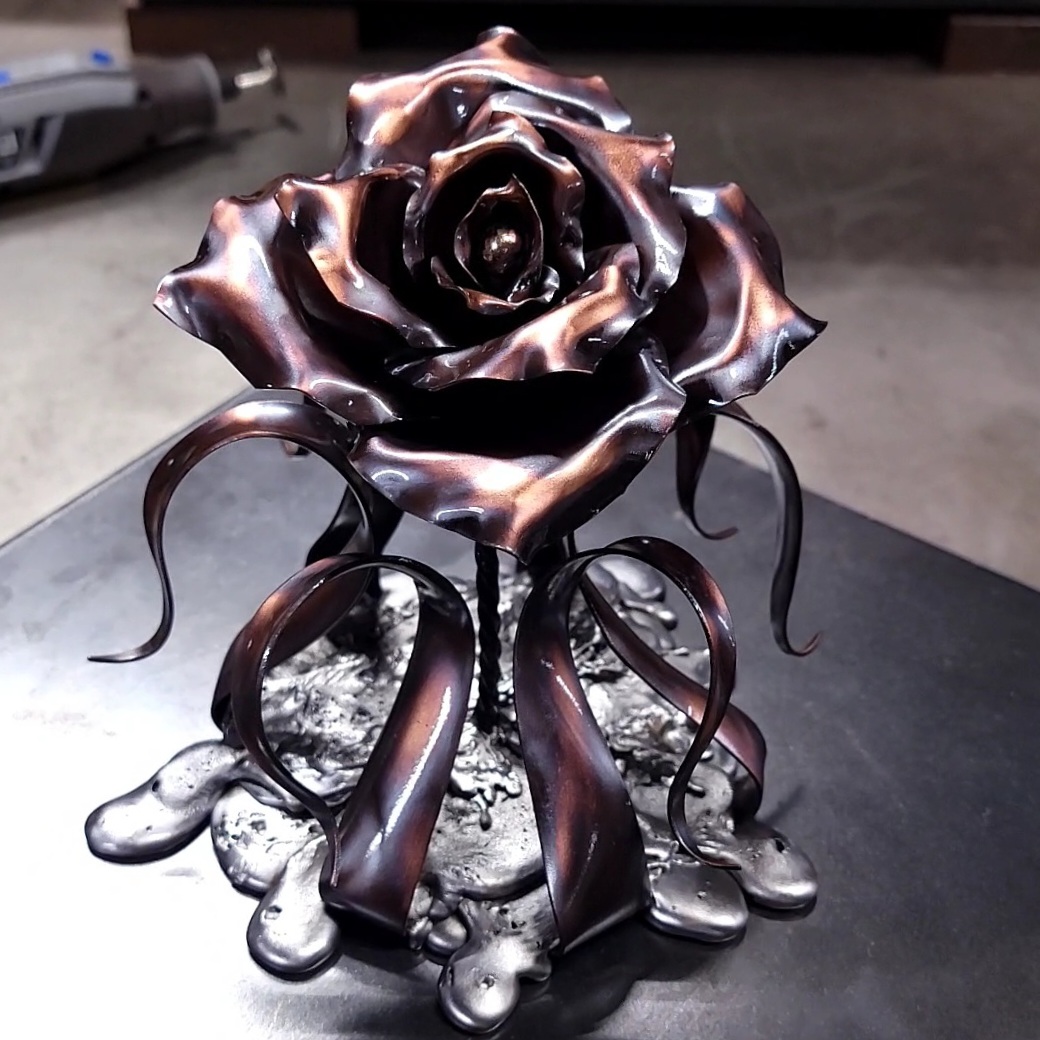 Splash of Love Copper Rose Sculpture Antique