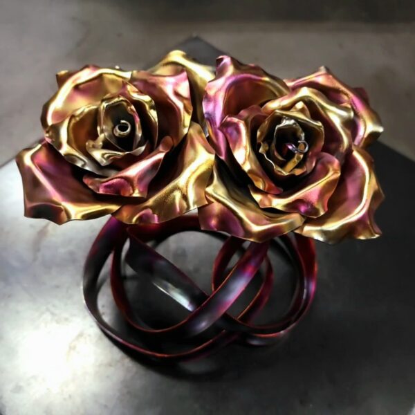 Tie the Knot Copper Ribbon Rose Sculpture Cotton Candy