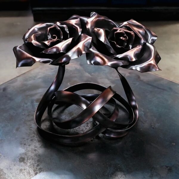 Tie the Knot Copper Ribbon Rose Sculpture Antique