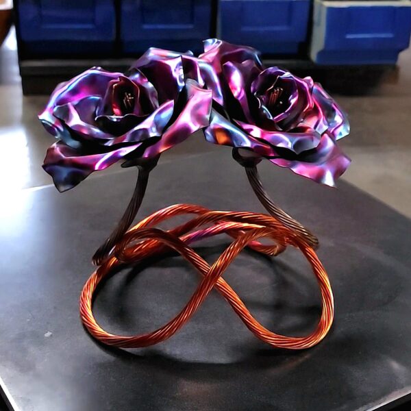 Tie the Knot Wire Copper Rose Sculpture Blue Flame