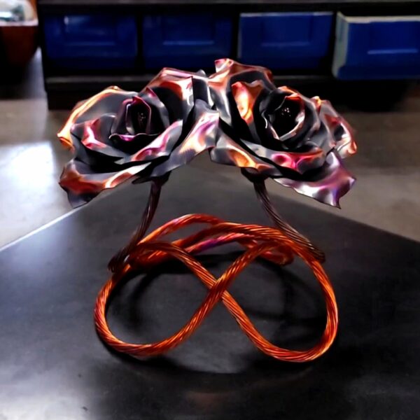 Tie the Knot Wire Copper Rose Sculpture Dark Flame