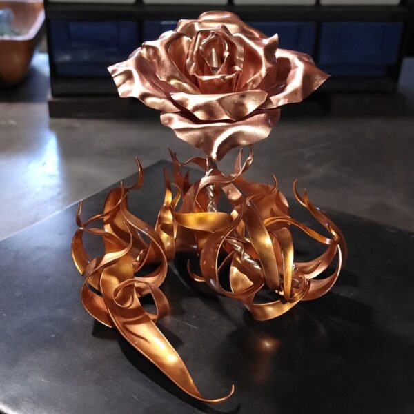 True Love Copper Rose Sculpture Bright