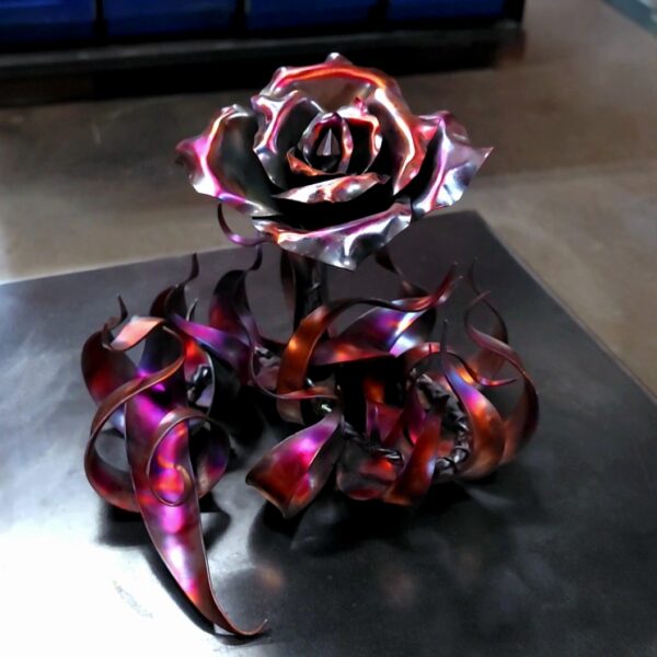 True Love Copper Rose Sculpture Dark Flame