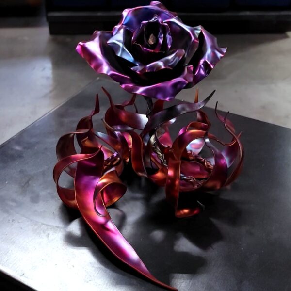 True Love Copper Rose Sculpture Blue Flame