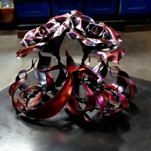 Unity Copper Rose Sculpture Dark Flame