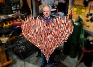 Flame Heart Copper Wall Art Sculpture Bright 46in