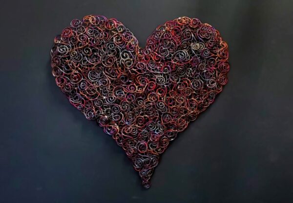 Full of Love Copper Coil Heart Wall Art Dark Flame