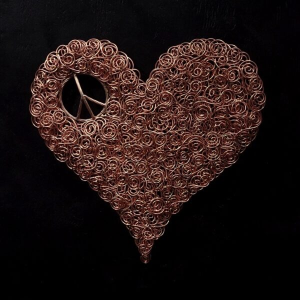 Copper Wire Peace Sign Coil Heart Wall Art Sculpture Flame