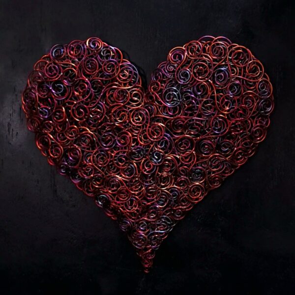 Full of Love Copper Coil Heart Wall Art Dark Flame