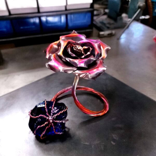 Infinity Copper Rose Glass Crystal Sculpture Dark Flame