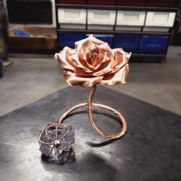 Infinity Copper Rose Glass Crystal Sculpture Bright