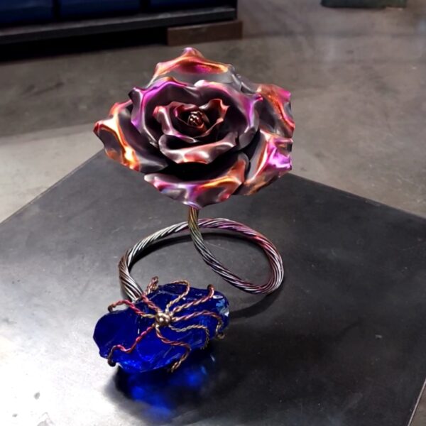 Infinity Copper Rose Glass Crystal Sculpture Dark Flame