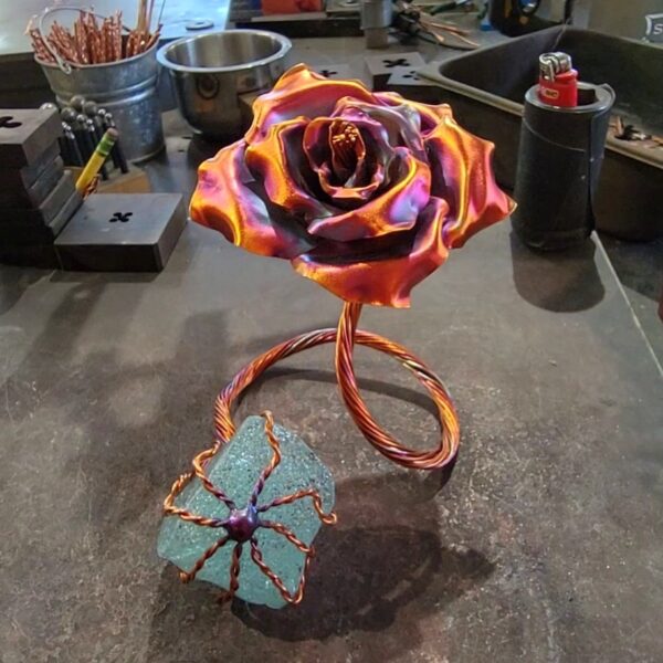 Infinity Copper Rose Glass Crystal Sculpture Flame