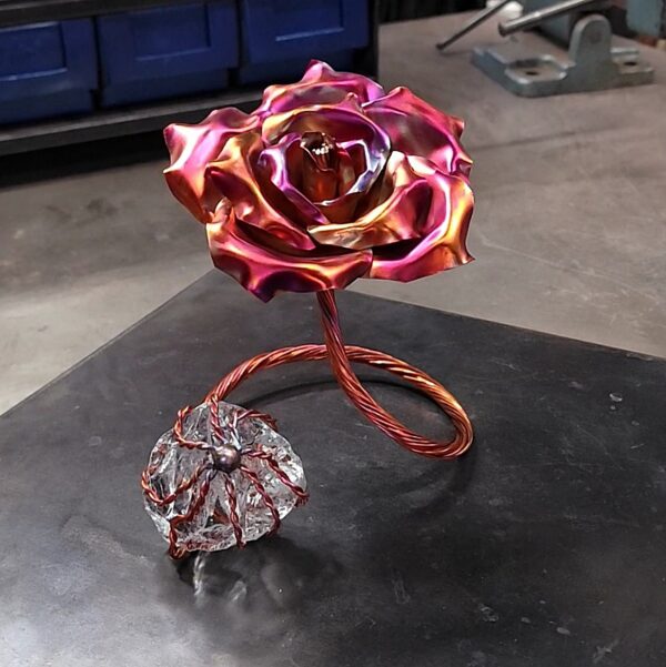 Infinity Copper Rose Glass Crystal Sculpture Flame