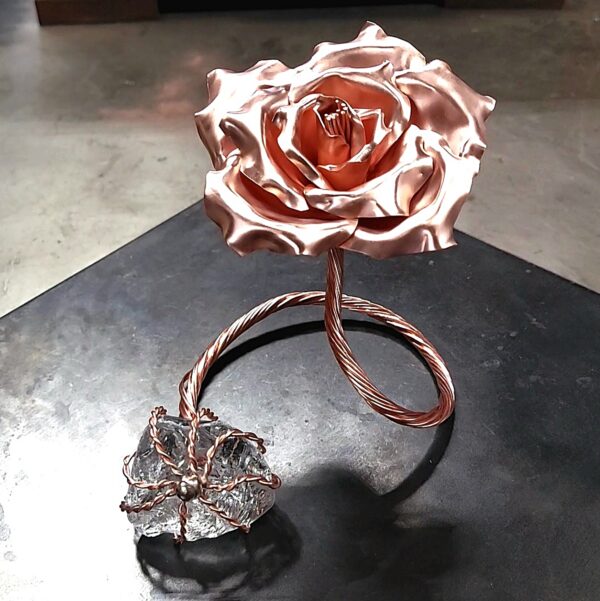 Infinity Copper Rose Glass Crystal Sculpture Bright