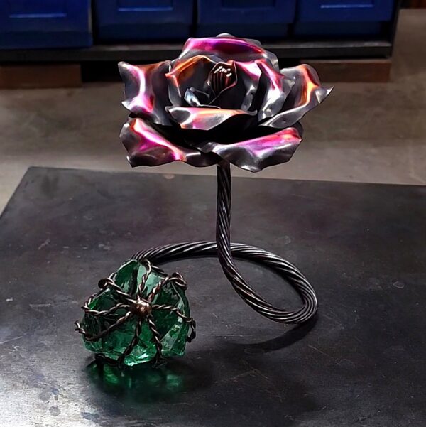 Infinity Copper Rose Glass Crystal Sculpture Dark Flame