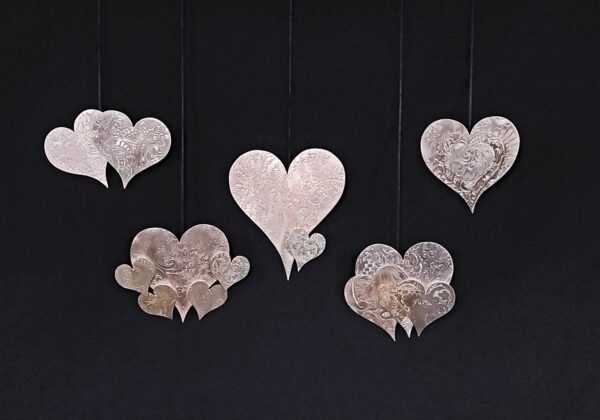 Silver-Plated Copper Brass Heirloom Holiday Heart Ornaments