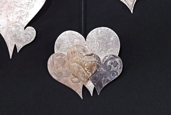 Silver-Plated Copper Brass Heirloom Holiday Heart Ornaments