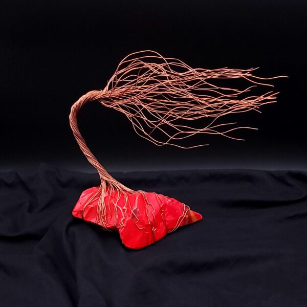 Vintage Red Glass Copper Wire Spirit Tree #2010