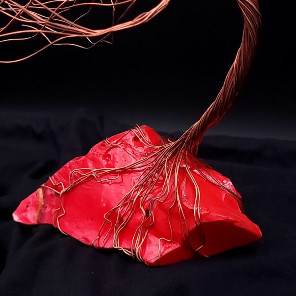 Vintage Red Glass Copper Wire Spirit Tree #2010