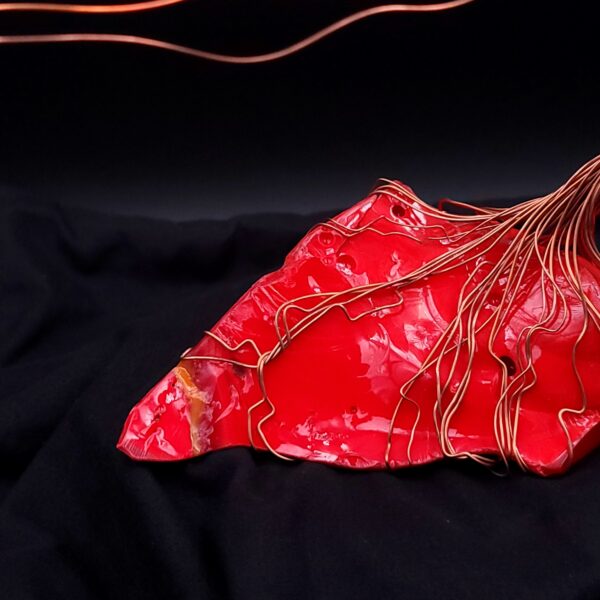 Vintage Red Glass Copper Wire Spirit Tree #2010