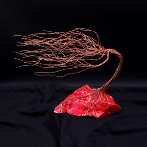 Vintage Red Glass Copper Wire Spirit Tree #2010