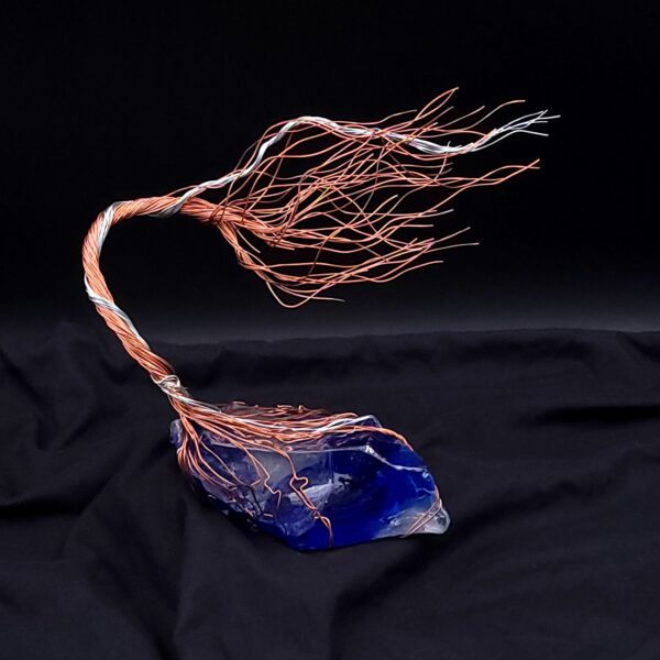 Blue Glass Copper & Silver Wire Spirit Tree #2013