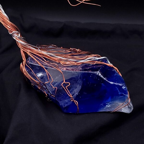 Blue Glass Copper & Silver Wire Spirit Tree #2013