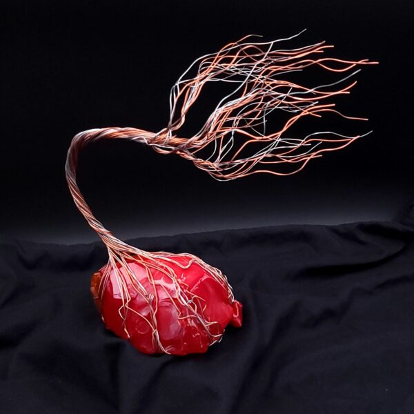 Red Glass Copper & Silver Wire Spirit Tree #2014