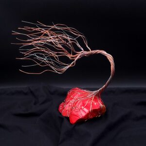 Red Glass Copper & Silver Wire Spirit Tree #2014