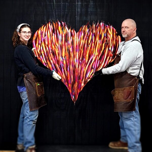 46" Large Flame Heart Copper Wall Art Sculpture Mark & Cierra Flame Finish