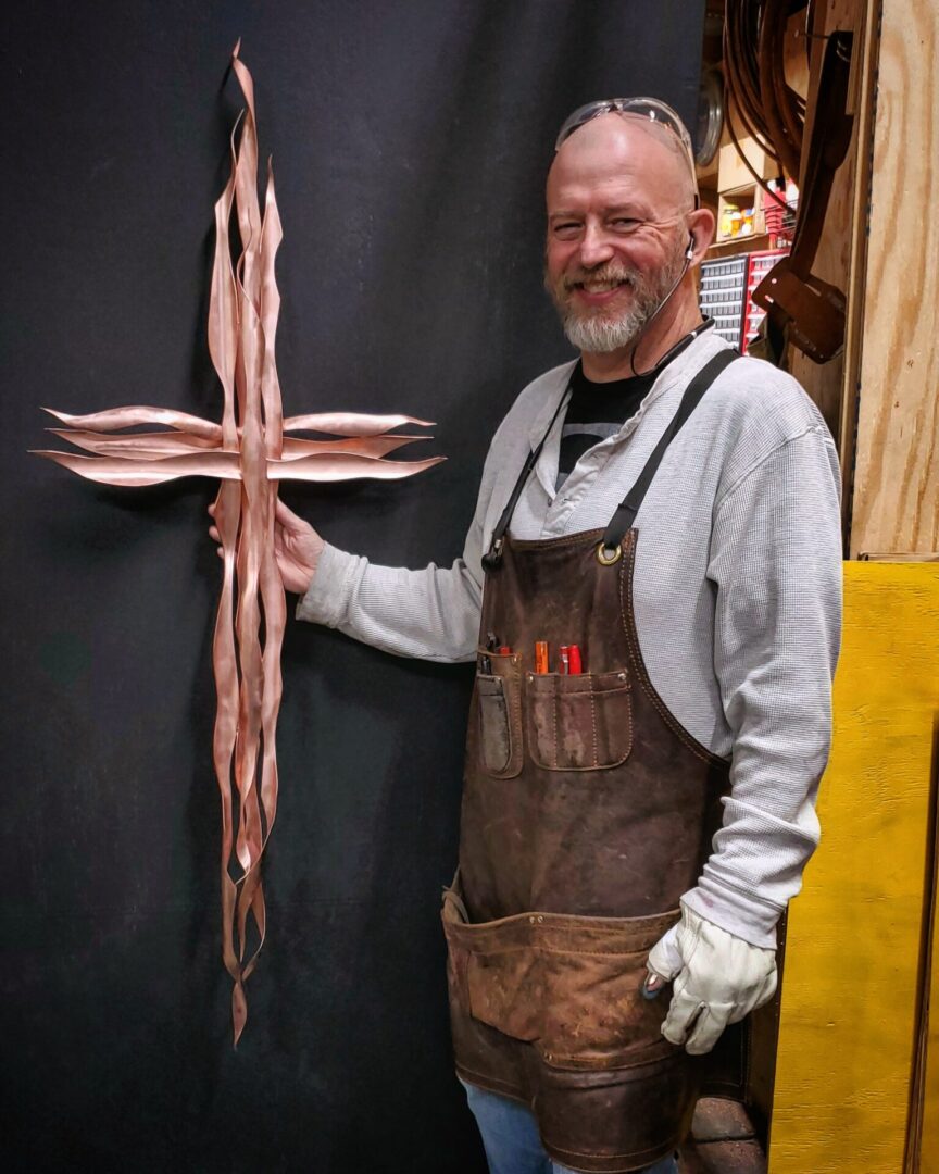 Copper Cross Wall Art Sculpture Bright Finish