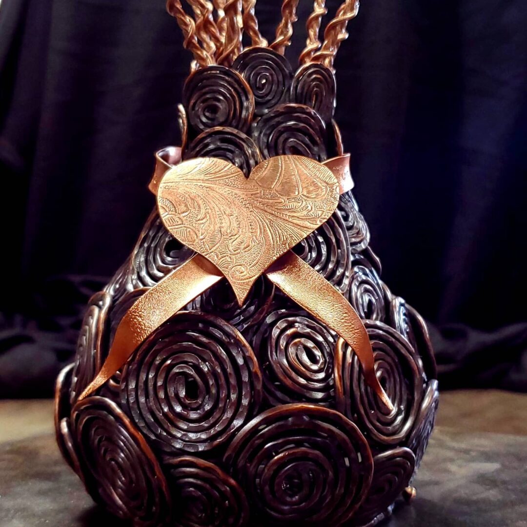 Custom Copper Coil Vase with Heart and Ribbon