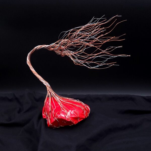 Red Glass Copper & Silver Wire Spirit Tree #2019