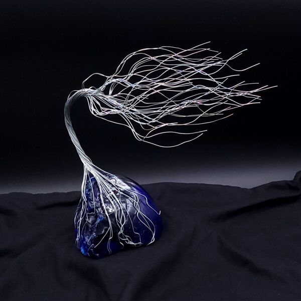 Dark Blue Glass Silver Wire Spirit Tree #2023