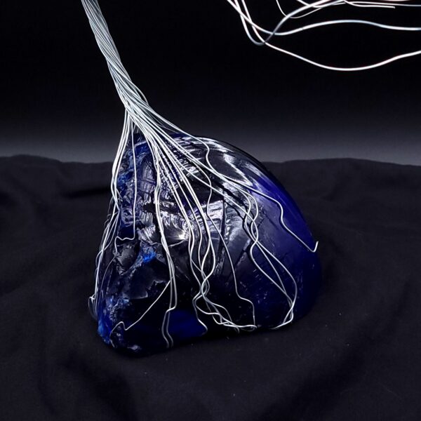 Dark Blue Glass Silver Wire Spirit Tree #2023