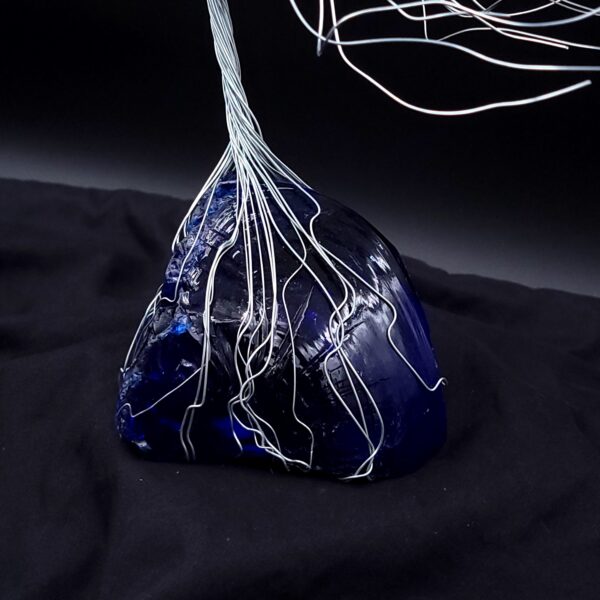 Dark Blue Glass Silver Wire Spirit Tree #2023