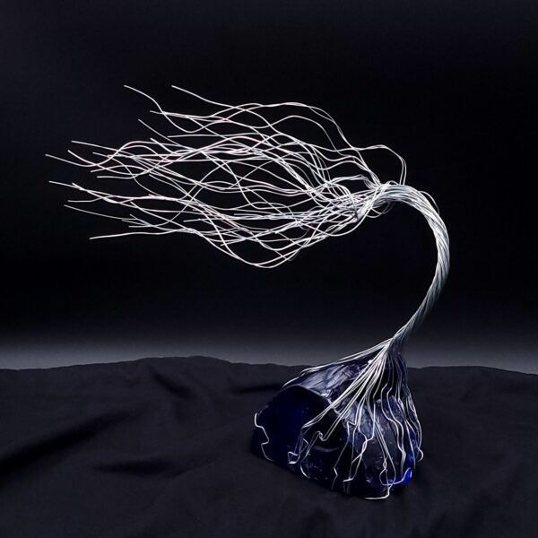 Dark Blue Glass Silver Wire Spirit Tree #2023