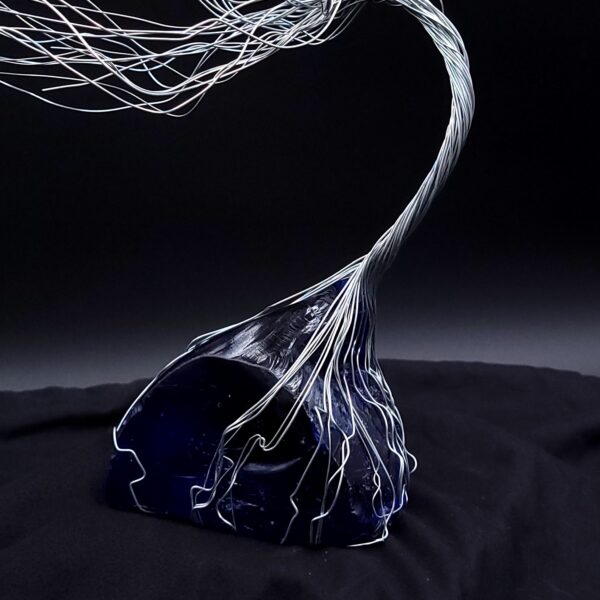 Dark Blue Glass Silver Wire Spirit Tree #2023