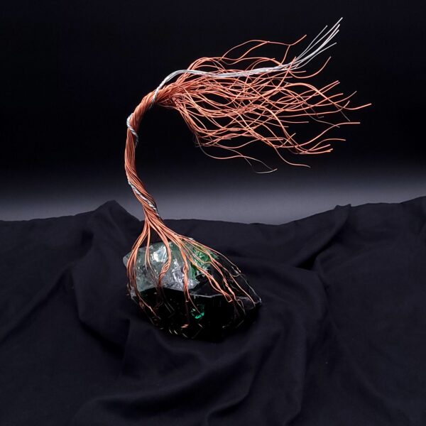 Green Glass Copper Silver Wire Spirit Tree #2052