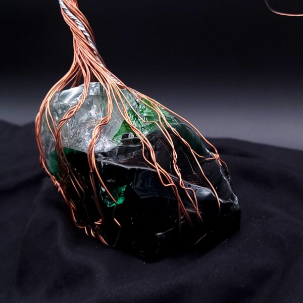 Green Glass Copper Silver Wire Spirit Tree #2052