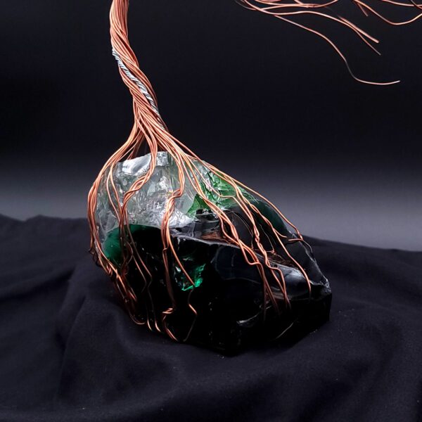 Green Glass Copper Silver Wire Spirit Tree #2052