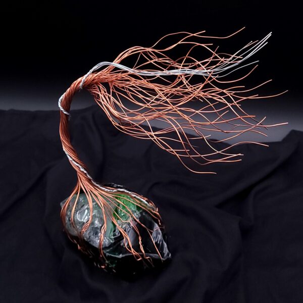 Green Glass Copper Silver Wire Spirit Tree #2052