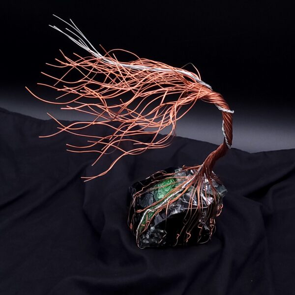 Green Glass Copper Silver Wire Spirit Tree #2052