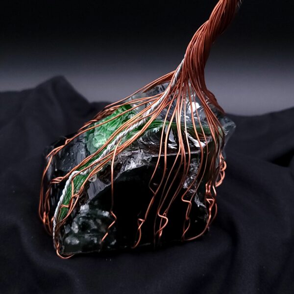 Green Glass Copper Silver Wire Spirit Tree #2052