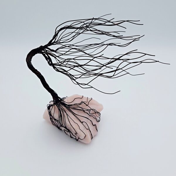 Pink Milk Glass Antiqued Copper Wire Spirit Tree #2059