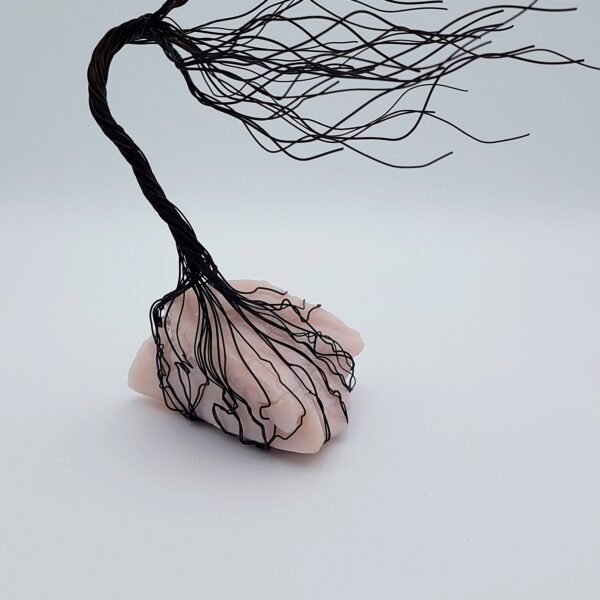 Pink Milk Glass Antiqued Copper Wire Spirit Tree #2059