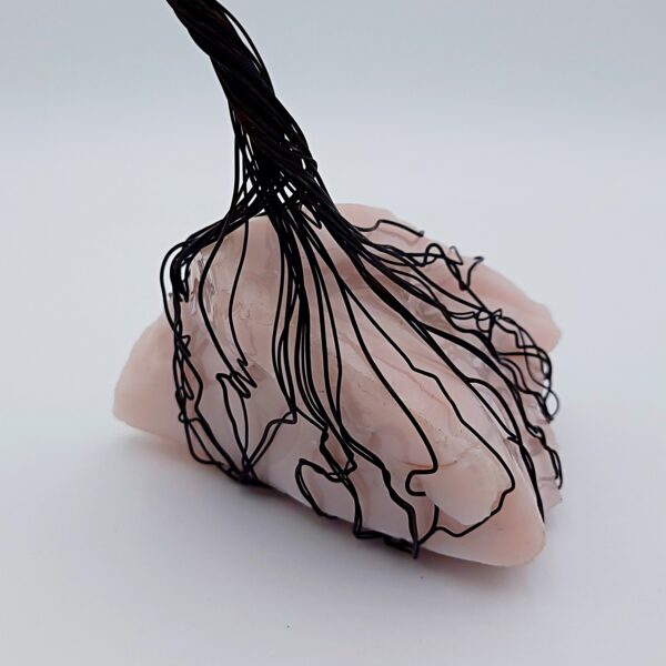 Pink Milk Glass Antiqued Copper Wire Spirit Tree #2059